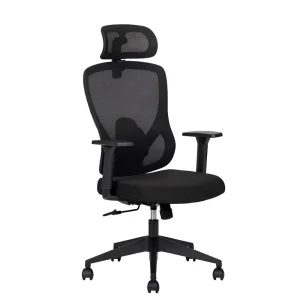 Silla De Oficina Ejecutiva - TECHNO PILOT BLACK RESPALDO ALTO - Negra - Respaldo en Malla y Asiento Tapizado